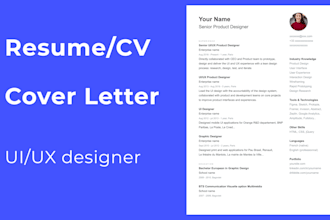 provide UI UX designer CV, resume, and cover letter