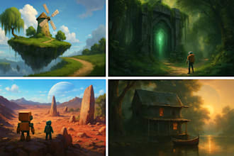 draw fantasy worlds illustration, environment concept art and characters