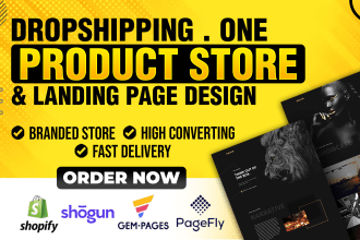 create shopify one product store, product landing page using pagefly, gempages