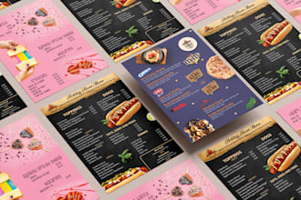 design trifold, bifold restaurant menu design takeaway menu