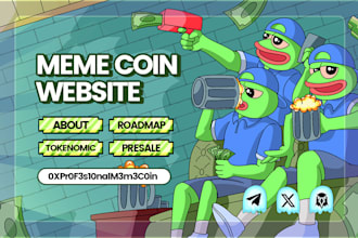 custom meme coin website crypto website with full illustration art