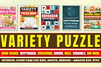 make word search, cryptogram, sudoku, crossword, puzzle activity book for KDP