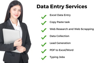 do excel data entry, pdf to excel, retyping, form filling and web research