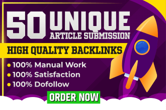make 50 unique article submission contextual backlinks