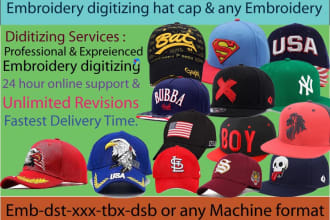 do embroidery digitizing hat cap logo image  to emb dst pes
