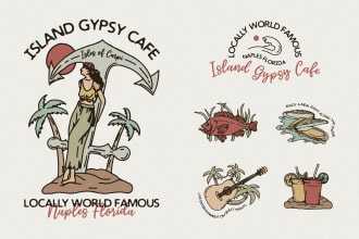 do beach, nature or travel themed logo in hand drawn style