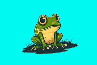 design creative frog cartoon, mascot logo with satisfaction guaranteed