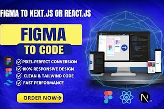 convert figma to next js, react js, bootstrap and tailwind CSS