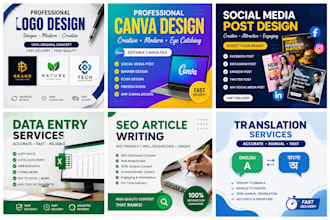 do canva design, social media posts, data entry, SEO writing and tranlation