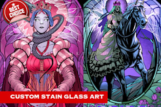 draw amazing fantasy stained glass art for your character