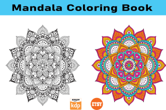 design circle mandala and animal mandala coloring book cover