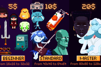 create a pixel art character, game objects or background