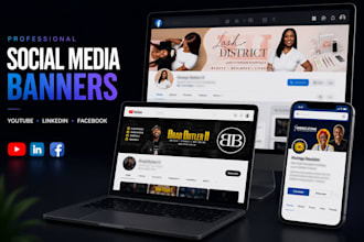 design a linkedin banner, youtube cover, and facebook header