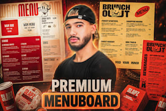design a premium restaurant menu and digital menu board