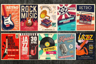 design retro music festival, party or event poster or flyer