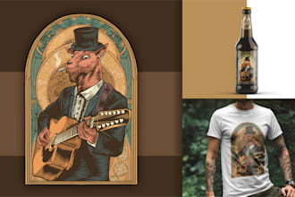design vintage retro animal with hand drawn engraving style