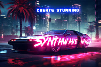 create synthwave and outrun 80s styled artwork for you