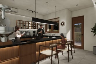 design kitchen or bar in realistic size and rendering
