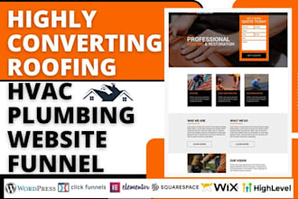 design roofing landing page hvac construction plumbing handyman website funnel