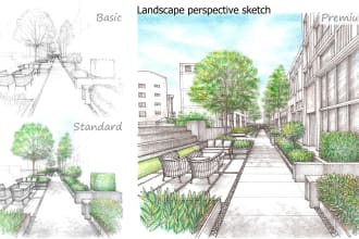 draw urban landscape illustrations of a city, monument, street