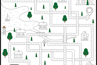 do kids line art vector map