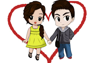 make a drawing of a chibi couple