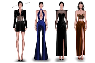 draw your fashion illustrations, sketches, 2d flats
