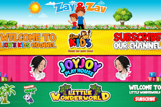 design cute and playful baby and kids logo with youtube banner