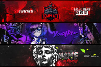 design a youtube banner, gaming banner, twitch banner