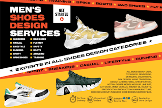 create men shoes design techpack and render for manufacture