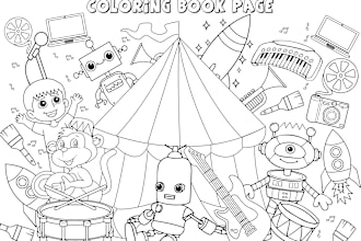 draw coloring book pages and book cover for children