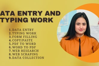 do data entry, data cleaning in excel, copy past, data typing, ms office work