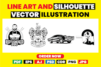 draw line art and silhouette vector illustration