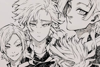 draw your character as a hand inked manga portrait in real pen