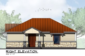 draw and render floor plan, site plan, elevation, section in photoshop