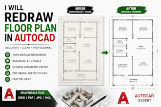 redraw floor plan in autocad from PDF, sketch, image or blueprint