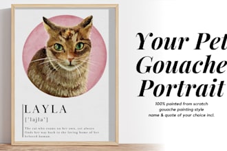 do custom pet portrait gouache painting with quote for you