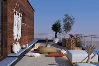create and render dreamy terrace,yard and garden