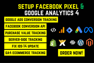 setup facebook pixel conversion API, google analytics 4, ads conversion tracking