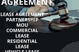 write legal contracts, agreements, partnership , investment