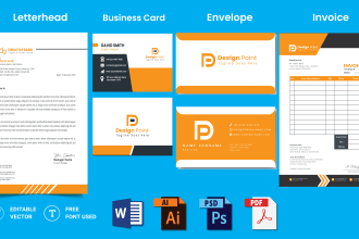 design a modern business card,letterhead,envelope,invoice and stationery items