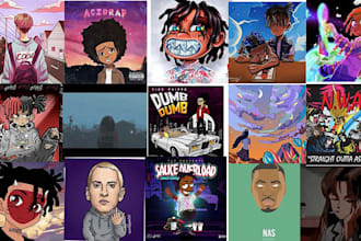 make anime cartoon album cover art  fast hip hop lofi rap emo
