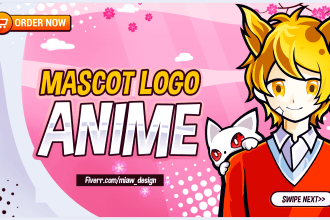 design awesome mascot logo anime character for twitch, youtube