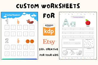 design creative custom children worksheets, activity books for amazon KDP, etsy
