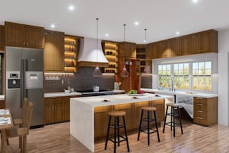 do kitchen interior design with 3d modeling and rendering