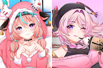 draw anime art illustration, vtuber design, original character, fanart, pfp