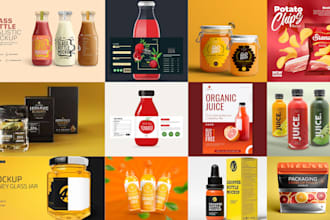 do 2d and 3d packaging label design, chips chili bottle jar spice and food label