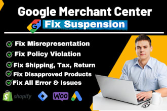 fix google merchant center suspension and misrepresentation