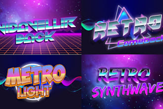 design 80s retro vintage synthwave futuristic chrome style 3d text logo