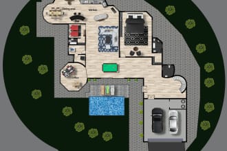 draw and render professional 2d floor plan